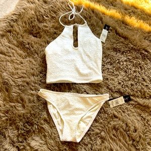 NWT Rampage White Halter Crocheted Bikini